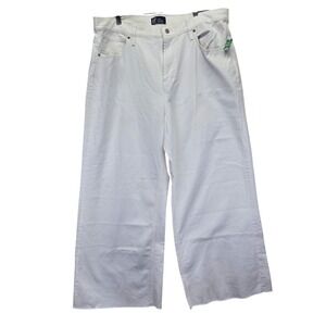 NWT Gap Denim Off-White High Rise‎ Wide Leg Raw Hem Jeans 20/35R Grunge Bohemian